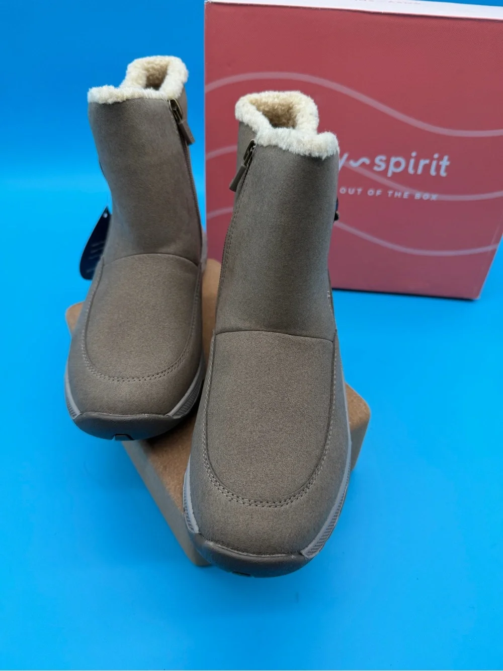 Easy Spirit Taupe Faux-Shearling Winter Ankle Boots Womens 7.5